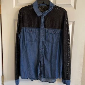 Guess denim and black lace shirt